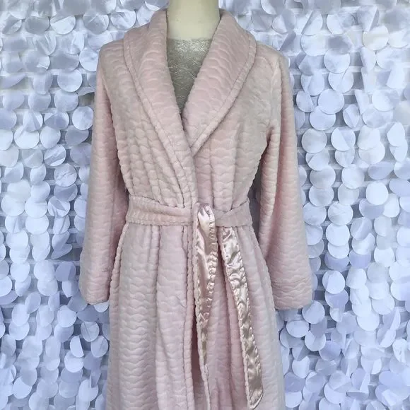 Oscar De La Renta LONG Pink Plush Textured Bath Robe Small - Picture 4 of 9
